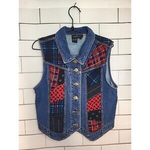 Vtg CAROLE LITTLE Womens S/M Denim Jeans Patchwork Vest  Boho Granny Core *READ